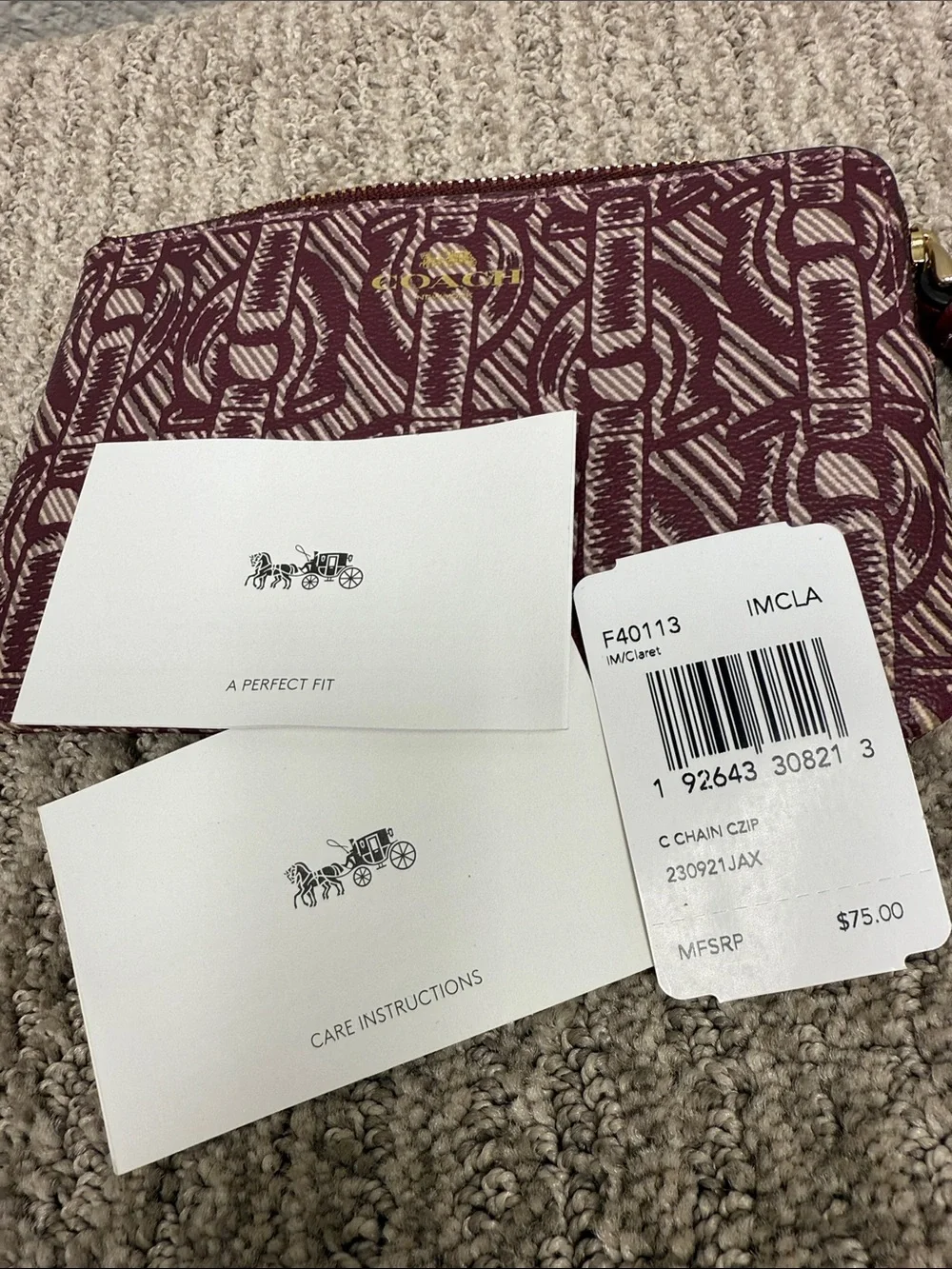 Coach Maroon and Cream Signature Wristlet